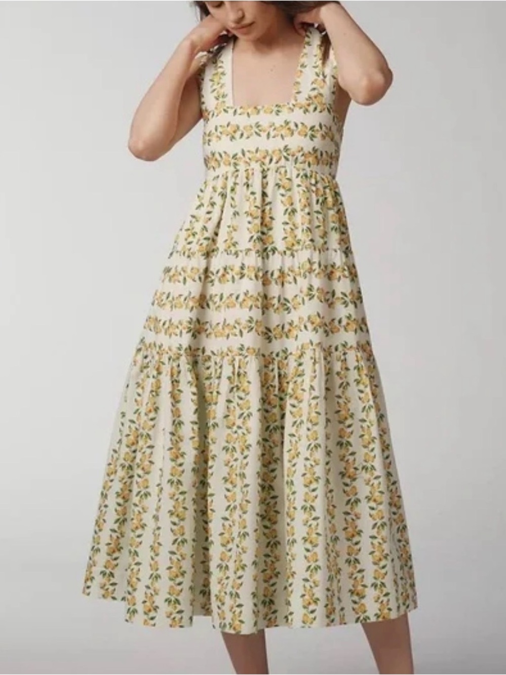 Anthropologie Helena Square-Neck Babydoll Dress Yellow Lemon Print - Picture 4 of 4
